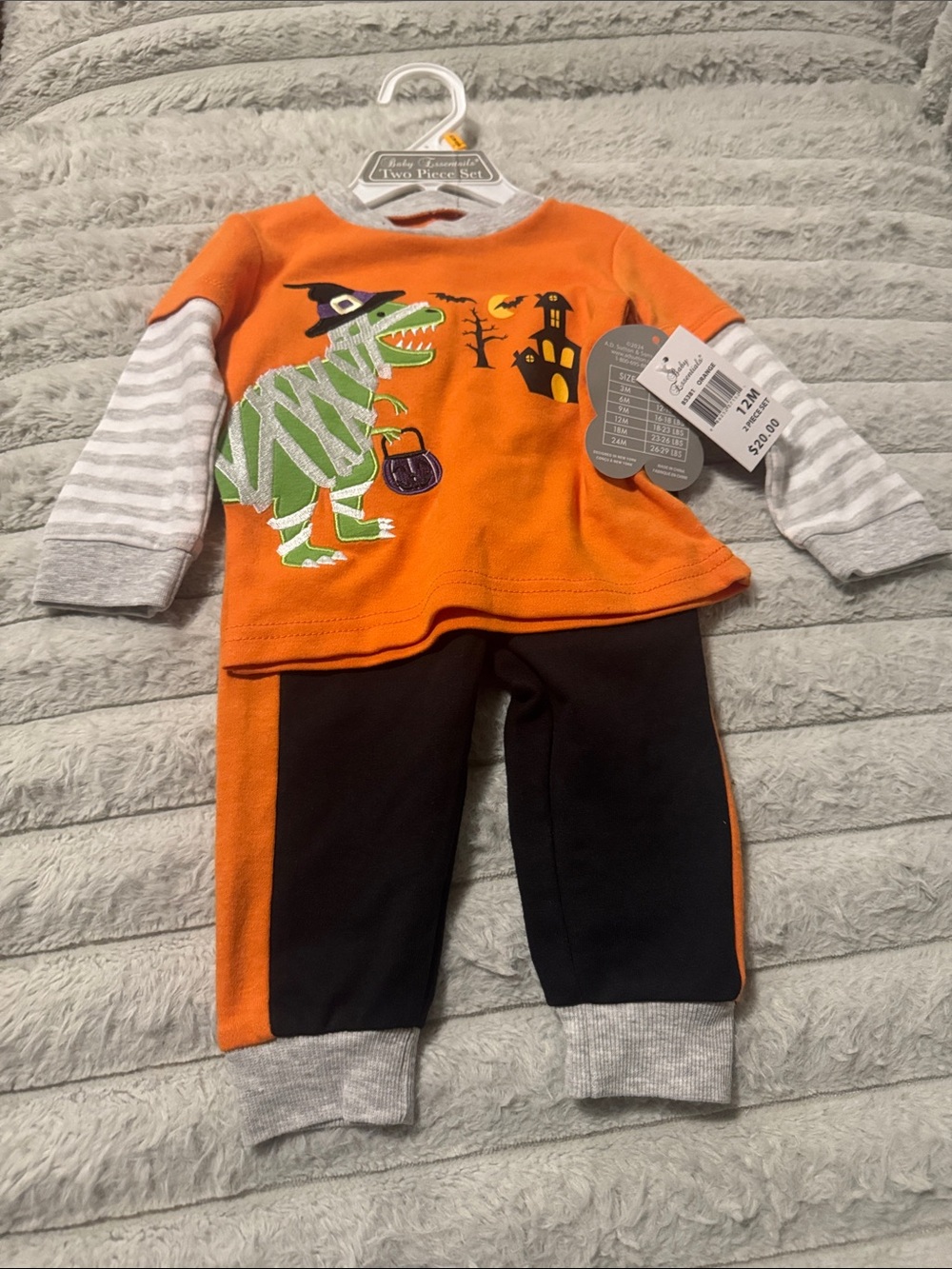 Baby Essentials Orange & Black Halloween Dino Mummy Two-Piece Set